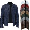 Foreign Trade Spring And Autumn New Men'S Stand-Up Collar Slim Leather Jacket Pocket Decorative Locomotive Clothing Pu Leather Jacket