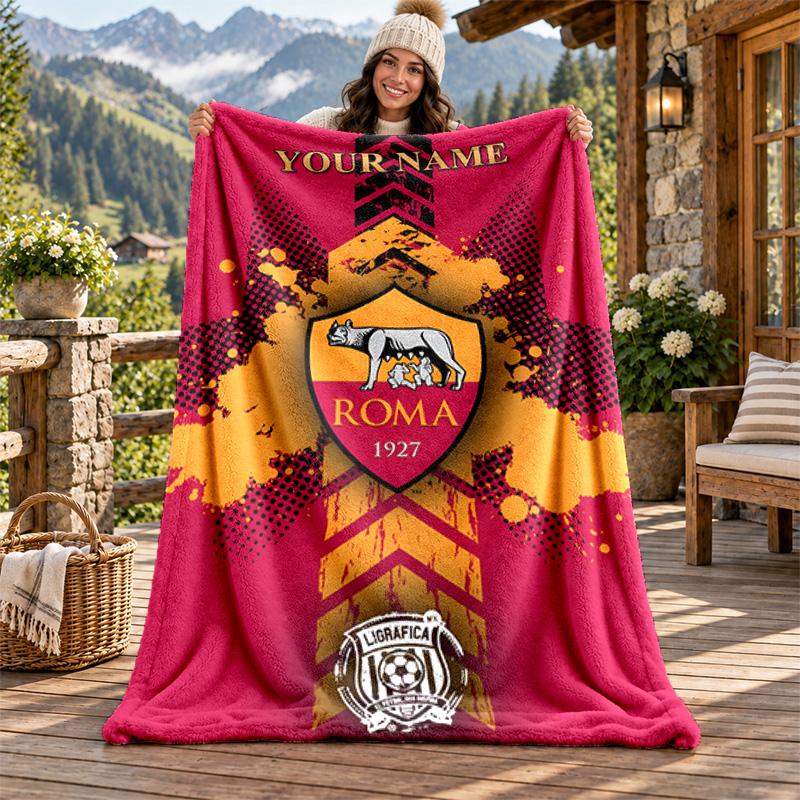 A.S Roma Custom Name Flannel Blanket Personalized Soft Warm Plush Throw Blanket Customized Gift for Family Friends