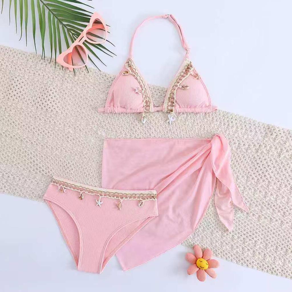 Mädchen Hochtailliertes Zweiteiliges Badeanzug-Set mit Netz-Rock-Überwurf Verstellbares Neckholder-Oberteil und Unterteil Badebekleidung für Kinder Strand Pool
