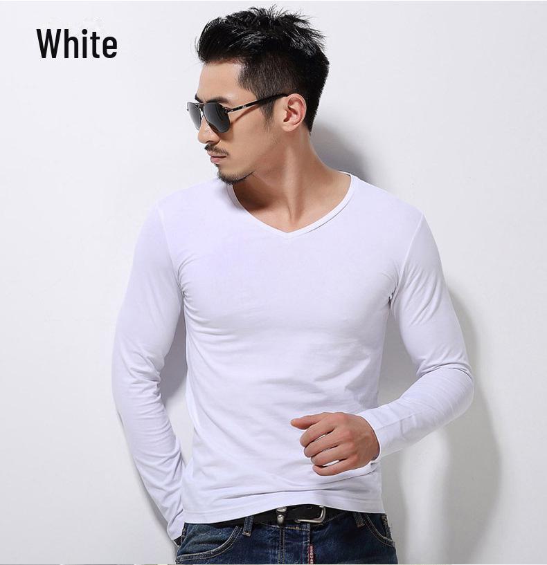 2023 Men's Slim Fit Long Sleeve Solid Color Pullover Shirt for Autumn/Winter