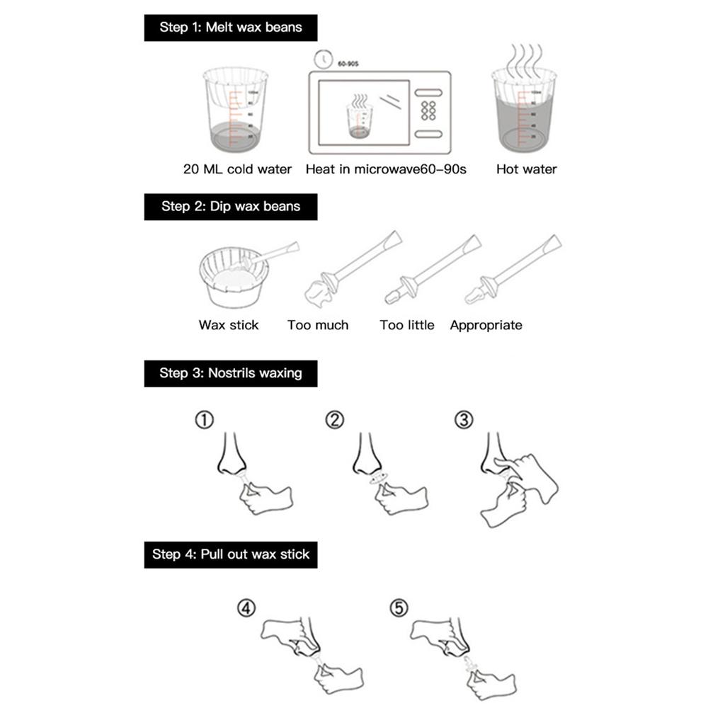 Nose Hair Removal Wax Kit Wax Beans Applicators Sticks Mustache Stickers Measuring Cup Paper Cups for Removing Nose