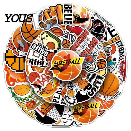 Trendy Sports Gifts 50Pcs Basketball Graffiti Stickers, Cool Cartoon Sport Themed Stationery Storage Box Decor Waterproof Decals for Skateboard,