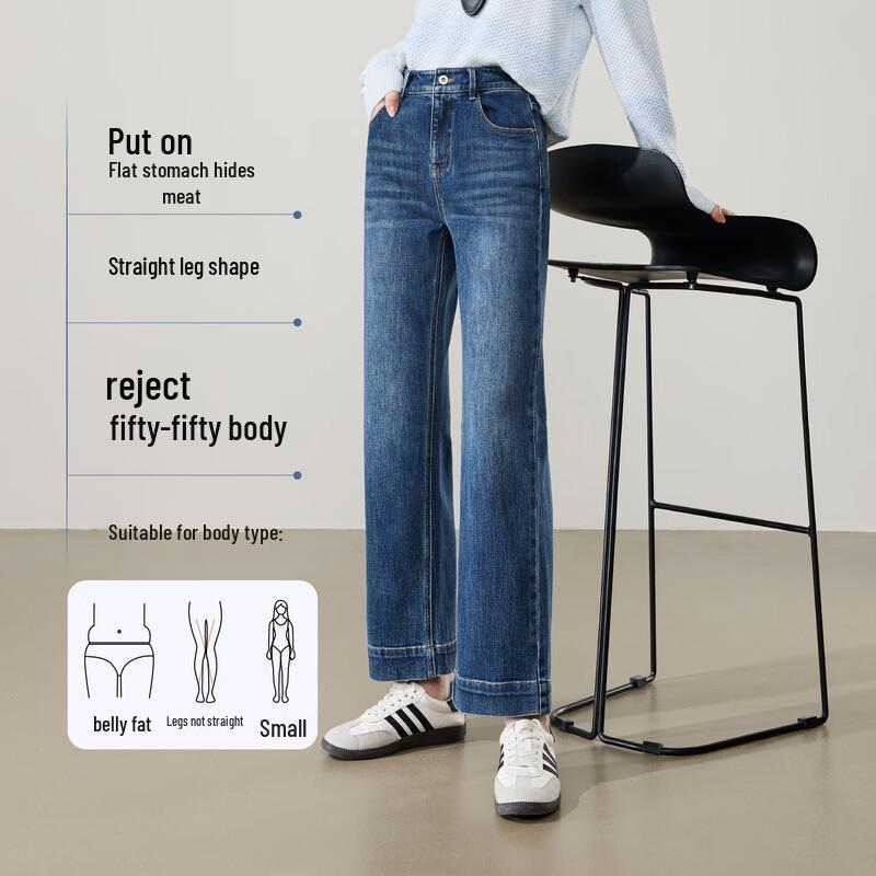 ESE-Y Women's Retro High-Waist Straight-Leg Jeans