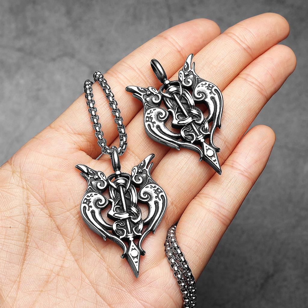 Viking Raven Men Necklaces Stainless Steel Sword Pendant Chain Women Punk Fashion Jewelry New in Accessories Gifts