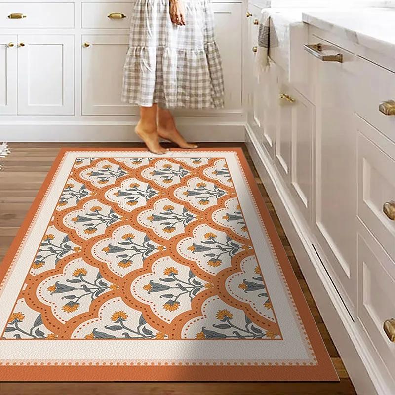 

VIKAMA American-style Floral Decorate Kitchen Floor Mats Scrubable Diatom mud Waterproof Carpet Oil-proof Scratch-resistant Rug 40x60cm