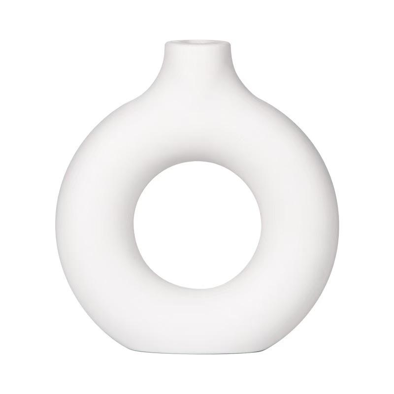 Donut-Shaped Imitation Ceramic Decorative Plastic Vase – Creative Living Room Ornament with Two-Half Design.