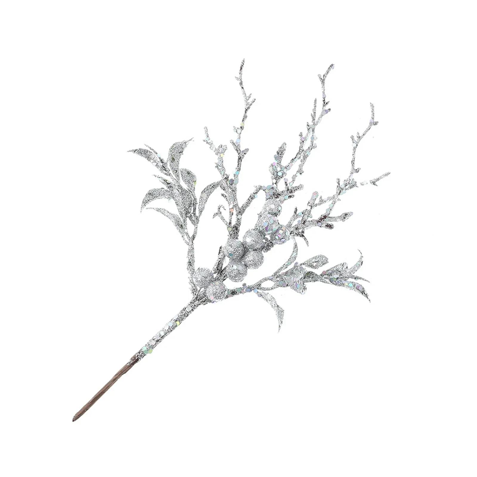 

Glitter Holly Berry Twig Simulation Flower Pick Artificial Christmas Picks Wedding Party For Xmas Tree Ornament Fake Branches серебряный