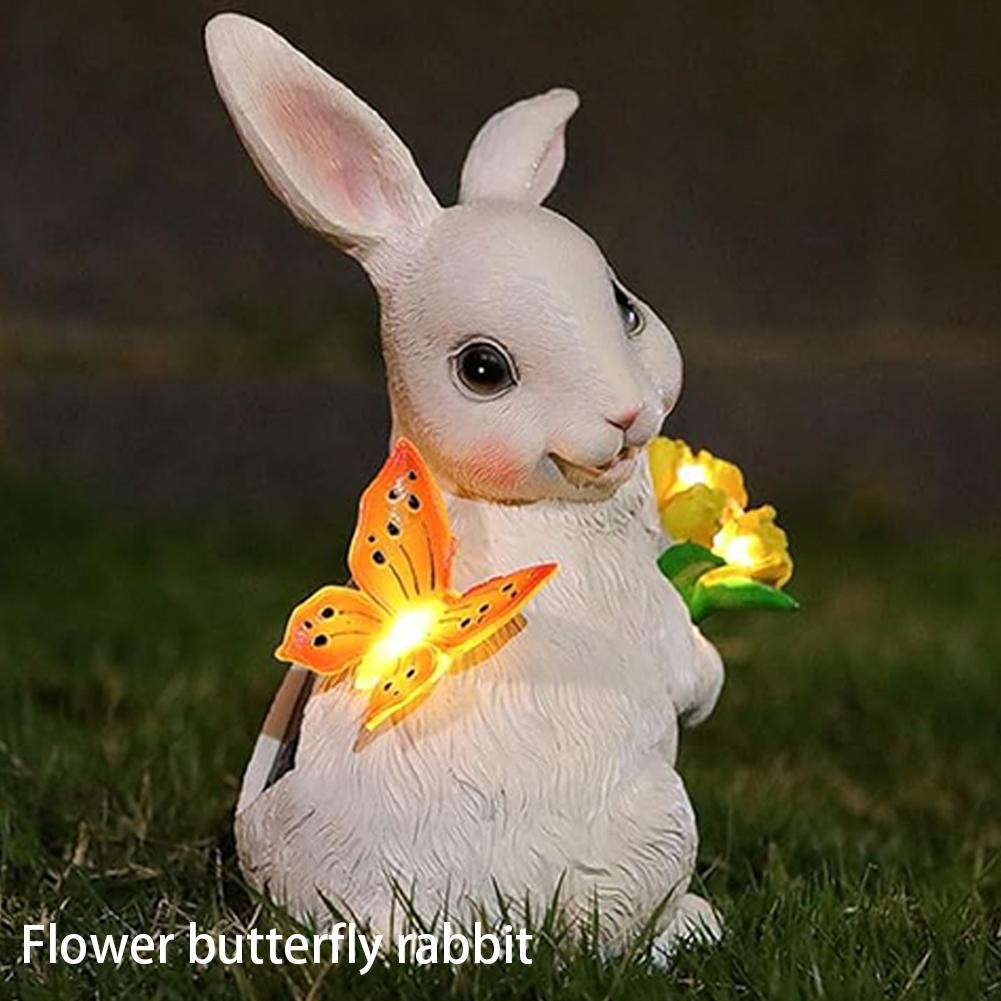 Solar Rabbit Statue Light Cute Bunny Statue Easter Rabbit Sculpture Bunny LED Garden Light for Spring Home Decor