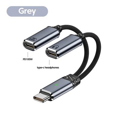 PD100W Schnelllade-Kopfhörer-Adapterkabel 2-in-1 USB-C-Splitter Typ-C-Kopfhörerbuchse Audio-Adapter für iPhone 16 15 Sumsung