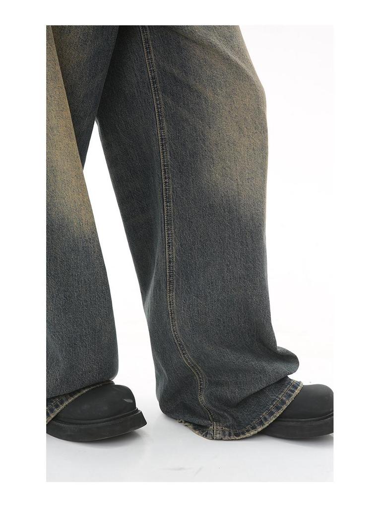 2024 Unisex Retro Hong Kong Style Wide-Leg Jeans - Blue, All-Season