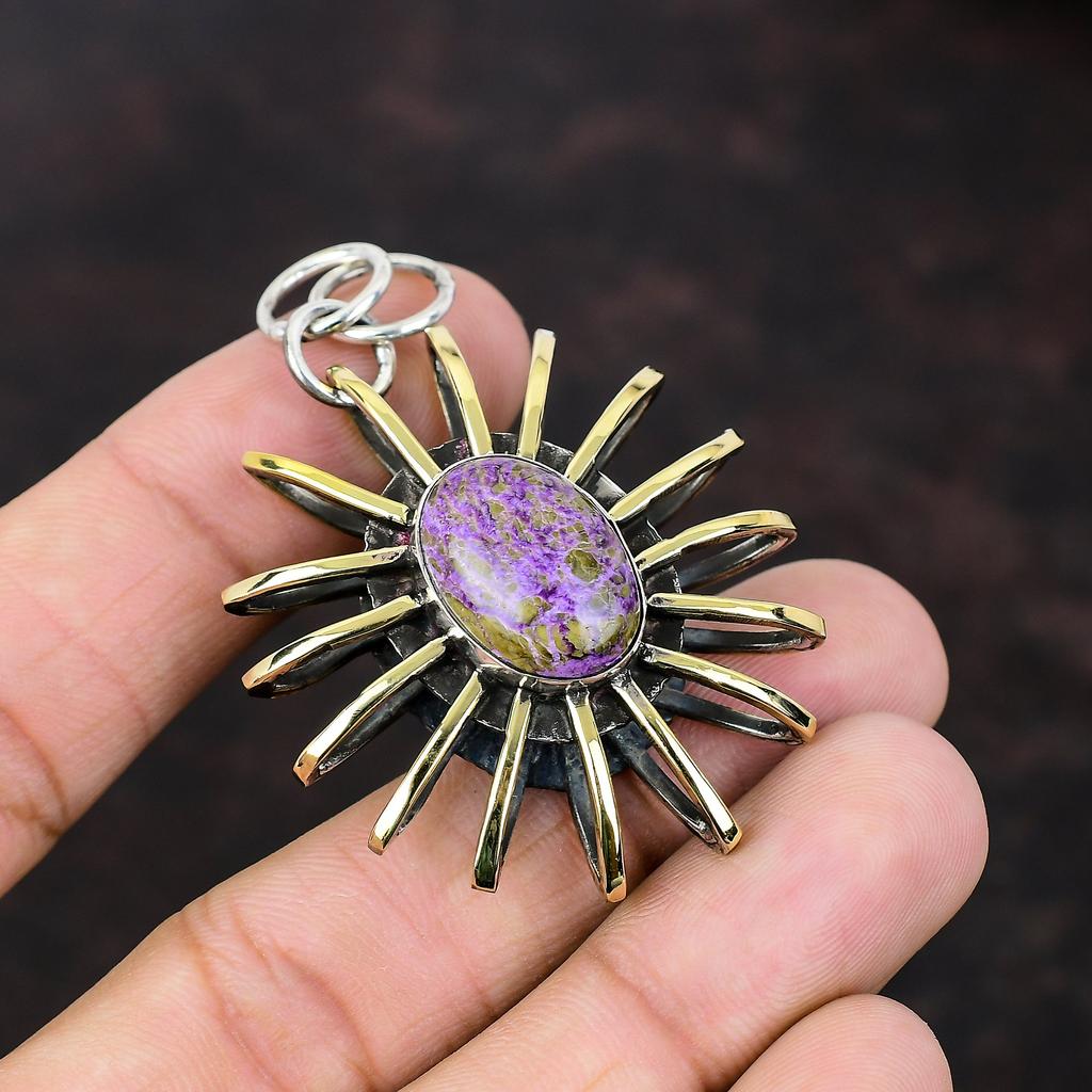 Purpurite Pendant 925 Sterling Silver Pendant 18K Gold Plated Pendant Gemstone Handmade Jewelry Cage Pendant Gift For Mother Elegant Jewelry