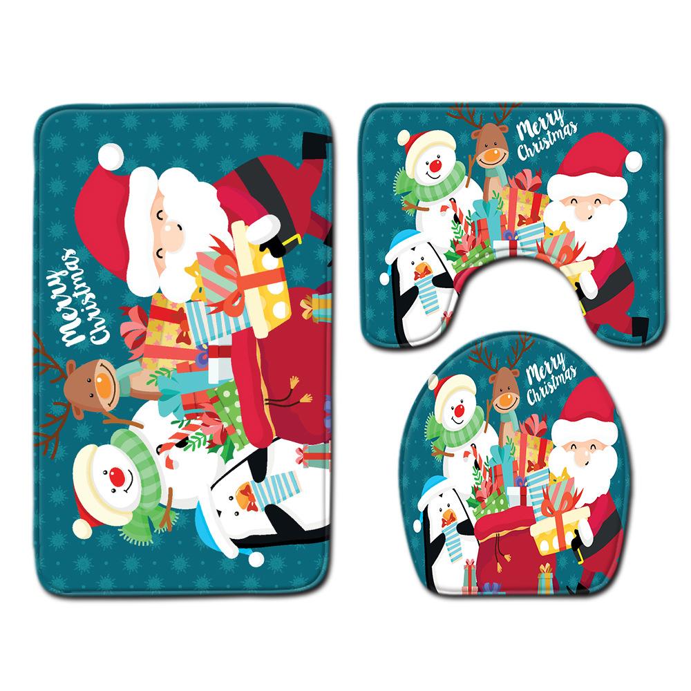 Christmas Shower Curtain Four-Piece Toilet Floor Mat Non-Slip Doormat Water Absorption And Dust-Proof Carpet