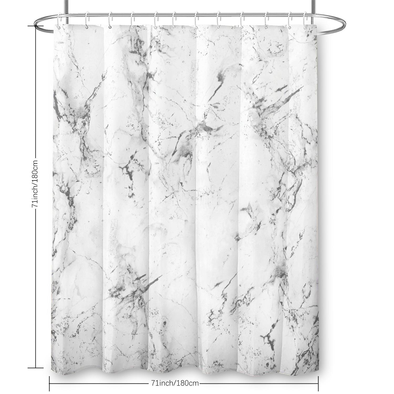 

Elegant White Marble Print Shower Curtain with Hooks Polyester Minimalist Bathroom Decor Machine Washable W90xH180cm