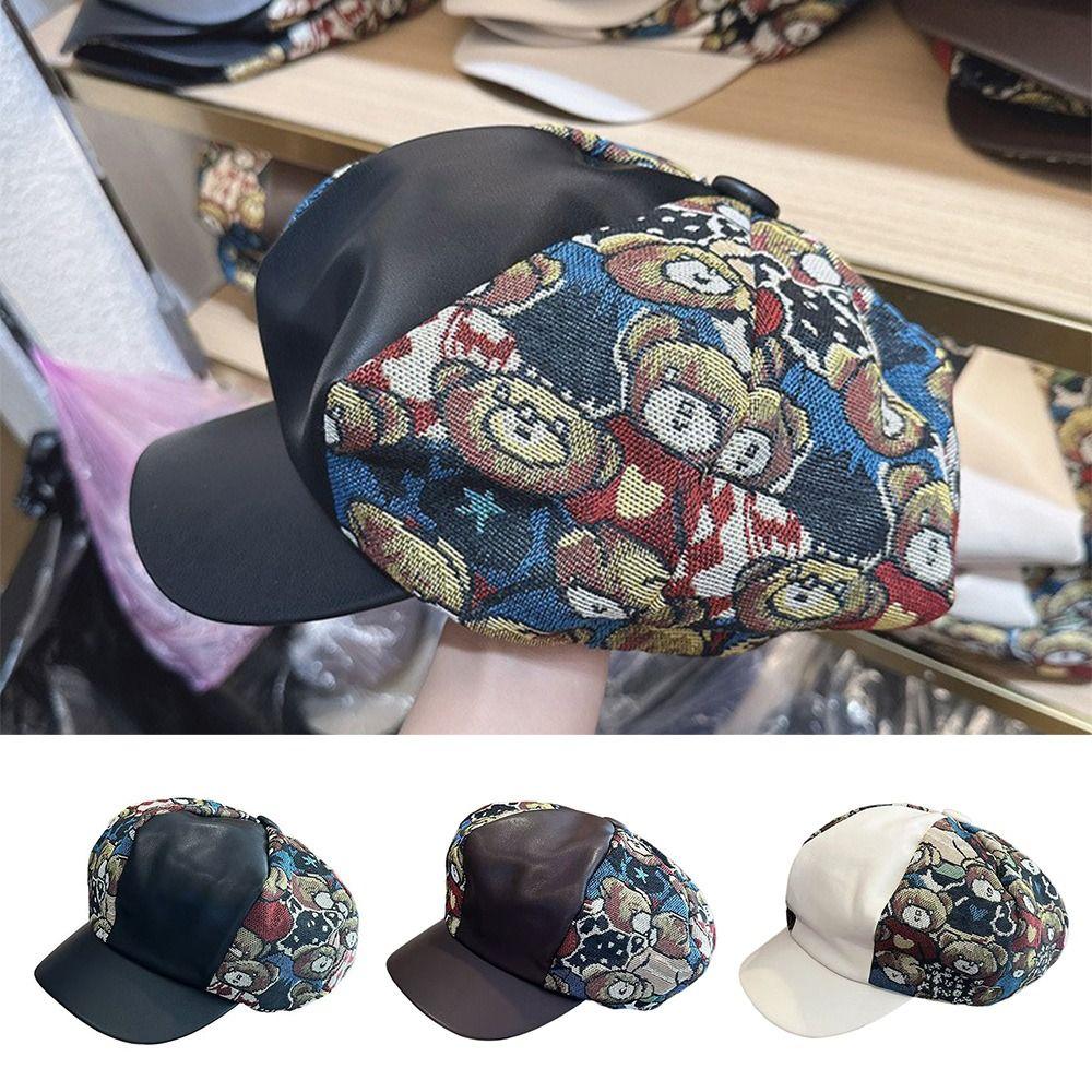 Bear Print Baseball Cap Retro Duckbill Cap Casual Sun Caps