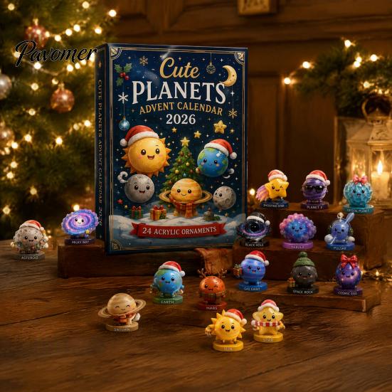 Astronomy Gift for Kids Space Advent Calendar, 24Pcs 2D Flat Acrylic Ornament Set with Planet Star Themed Hanging Decorations Designs, Christmas Tree