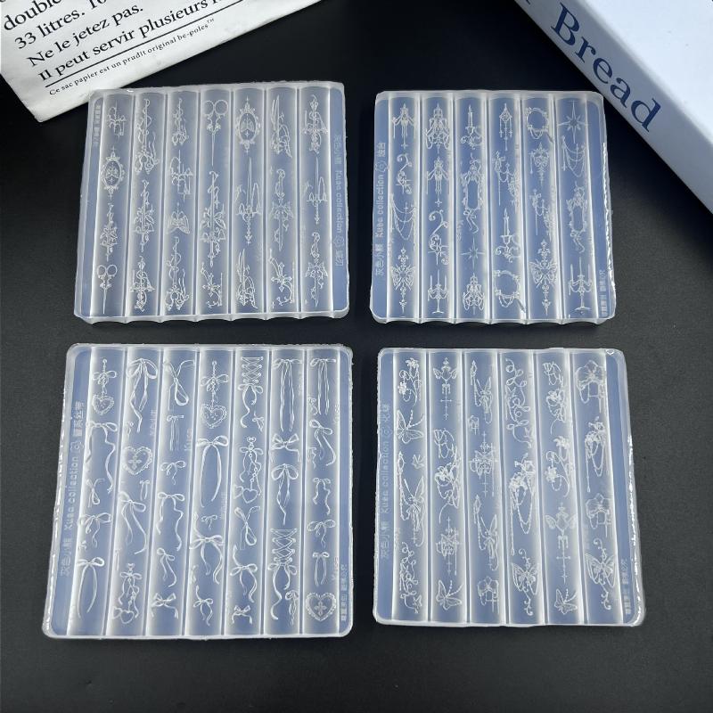 Baroque Nail Art Silicone Mold with Intricate Bow and Butterfly Patterns for Creative Nail Designs