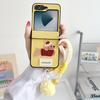 For Samsung Galaxy Z Flip6 5G Case Cute Dog Hinge Protection Litchi Texture Phone Cover with Wrist Strap