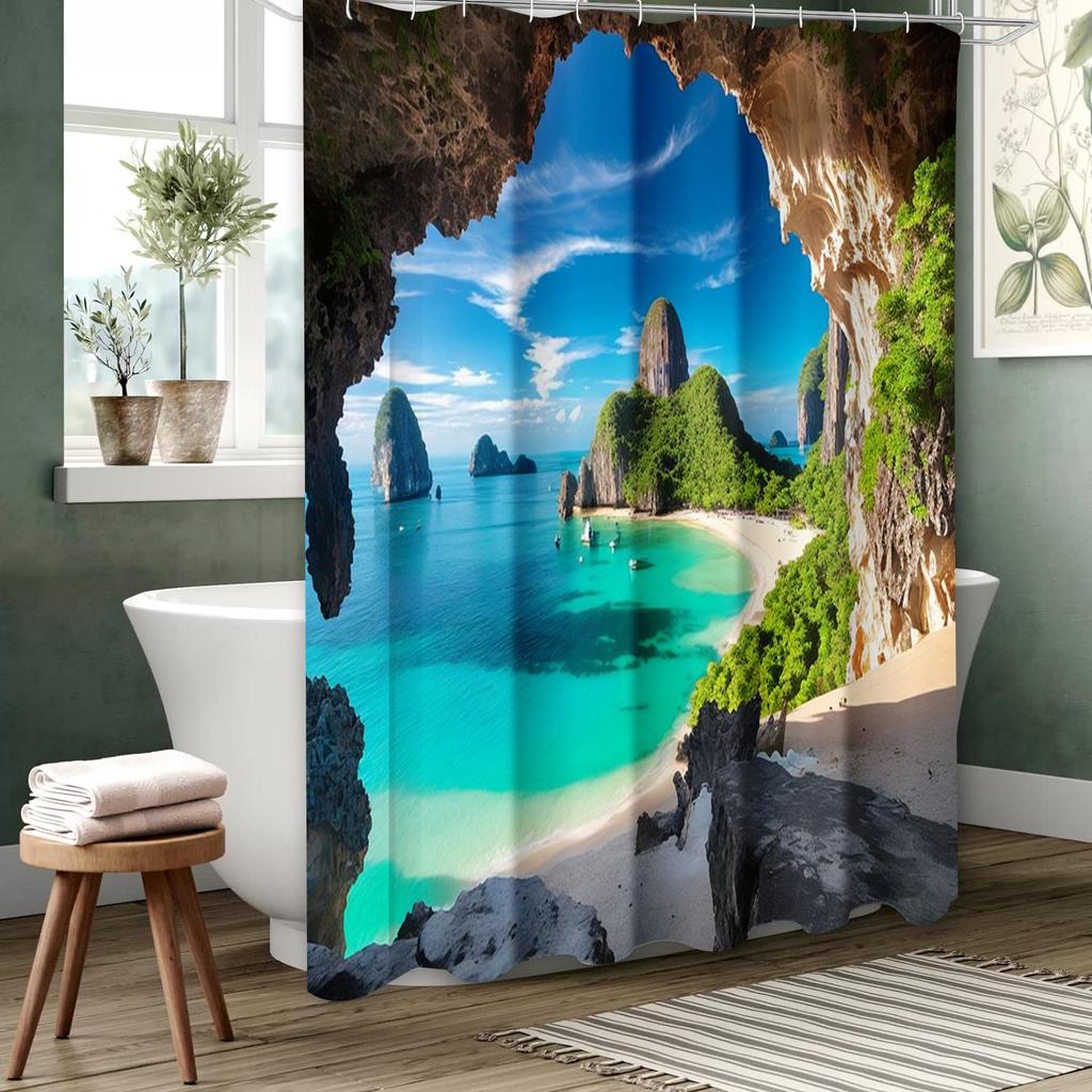 Plážový vzor Sprchový závěs do koupelny Vodotěsný Se 12 háčky Domácí dekorace Doprava zdarma