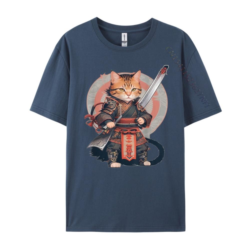 Cat Samurai Warrior Japan Ninja Samurai Cat Ready For Battle Vintage T Shirt Men Camisetas De Hombre Luxury