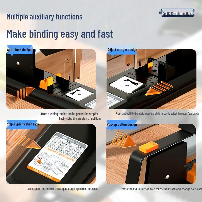 Deli 100-Sheet Heavy-Duty Stapler
