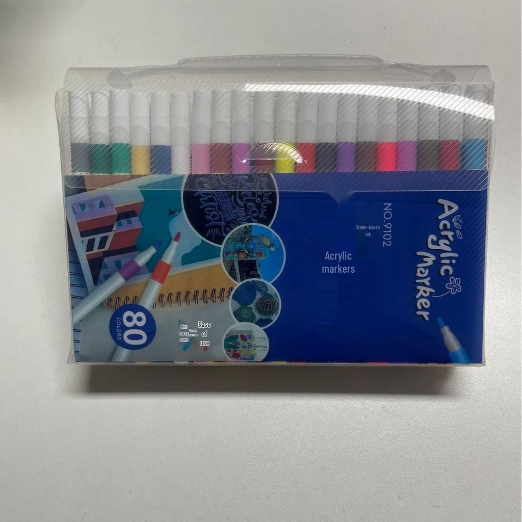 80-Color Acrylic Watercolor Markers Set for Kids - PVC Box with Layerable Graffiti Paintbrushes