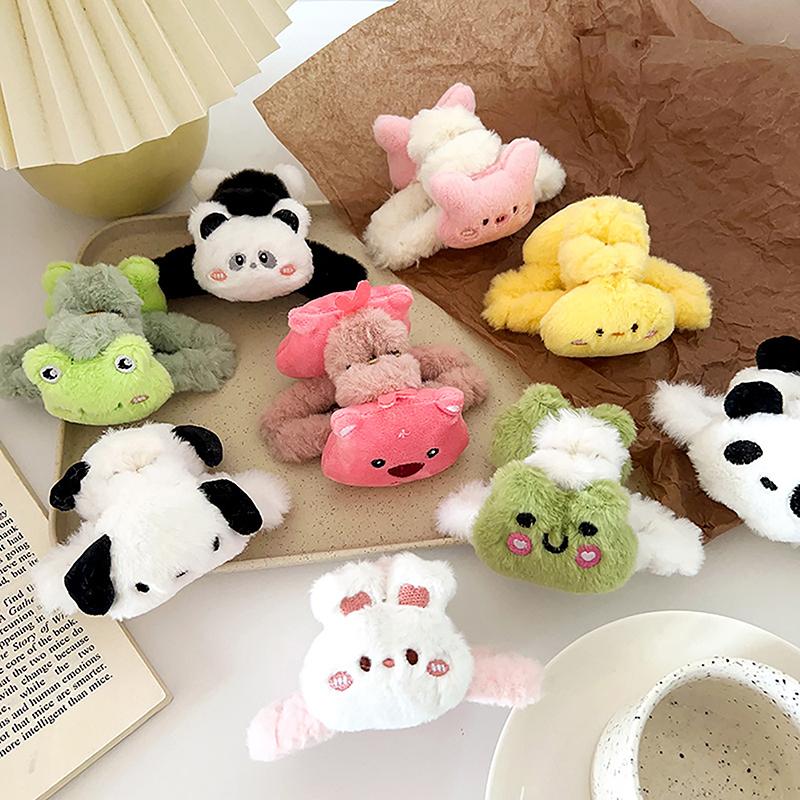 Doll Plush Panda Hair Claw Fashion Cartoon Korean Style Animal Shark Clip Acrylic Large Size Winter Cross Hair Clip