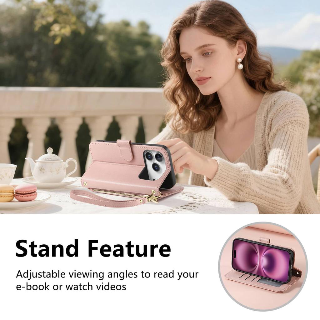 For iPhone 17 16 15 14 13 12 Pro Max Crossbody Wallet Case Quilted Leather Zipper Card Holder Flip Cover with Lanyard Strap