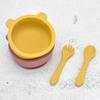 3Pcs/Set Baby Silicone Ventosa Tigela Colher Garfo Conjunto BPA Livre Cabo De Madeira Garfo Colher Alimentação Infantil Antiderrapante Conjunto De Talheres