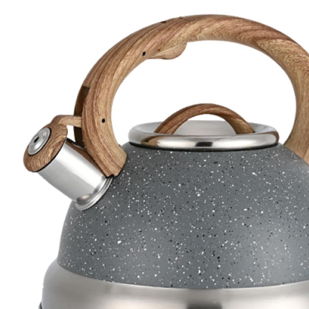 Whistling Kettle Tea Maker Cookware for Stovetop Top with Wood Folding Handle