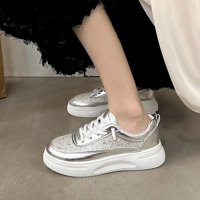 Fashion Women's Casual Sports Shoes Fashion Breathable Platform Soft Sole Single Shoes Woman Thick Sole Non Slip Lace Up Vulcanized Shoe