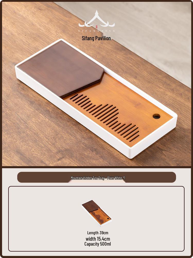 Bamboo Wood Tea Tray with Water Drainage - Light Luxury Rectangular Gongfu Tea Table No specification