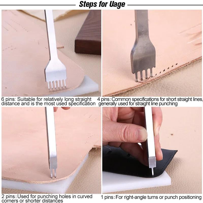 Instrument de sculptură în piele DIY, sutură de tăiere rotundă, perforare, spațiere, cusut manual, set de sculptură de artă în piele