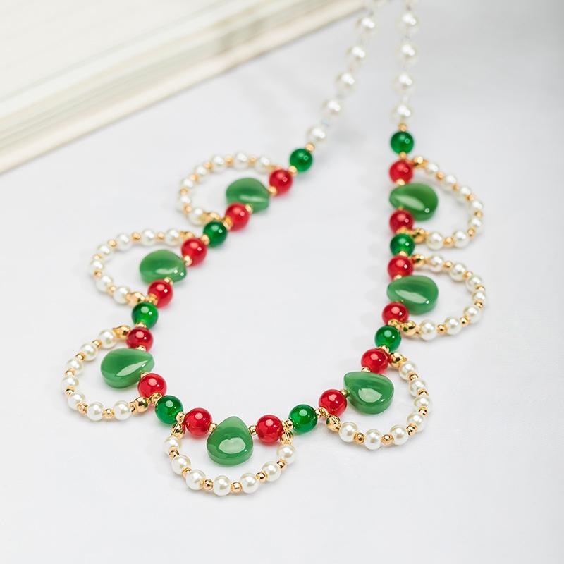 Retro Ethnic Style Necklace Chinese Style Beaded Flower Choker Natural Stone Prayer Necklaces Women Cheongsam Necklace Jewelry