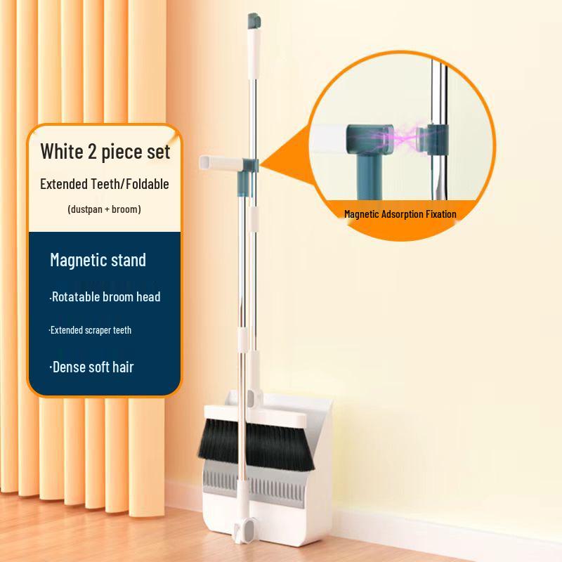Magnetic Folding Broom & Dustpan Set - Enlarged & Thickened Design