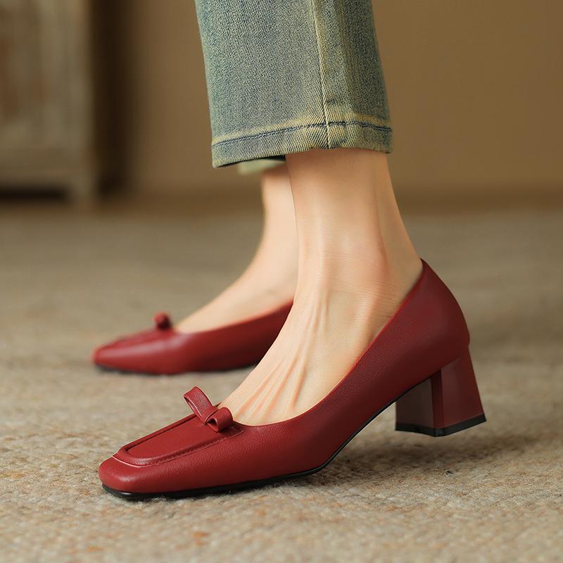 Fashion 2024 New Spring Women Shoes Square Toe Women Pumps Shallow Loafers Shoes for Women Butterfly-knot Retro Ladies Shoes High Heels
