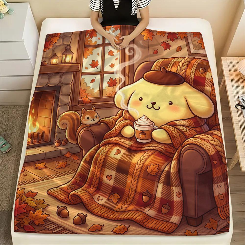 1PC Pompompurin Print Flannel Blanket, High quality All Seasons, Home Decor, Warmth and Comfort, Perfect for Christmas Gifts