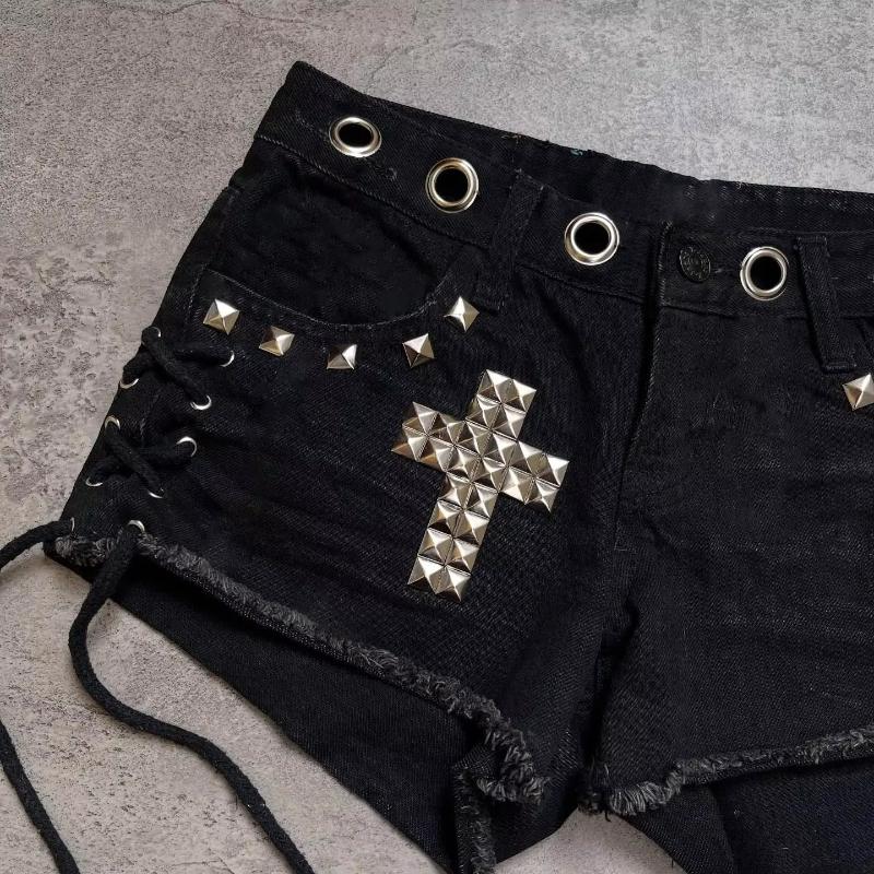 Y2K Summer Women's High Street Gothic Cross Hot Stamped Design Shorts