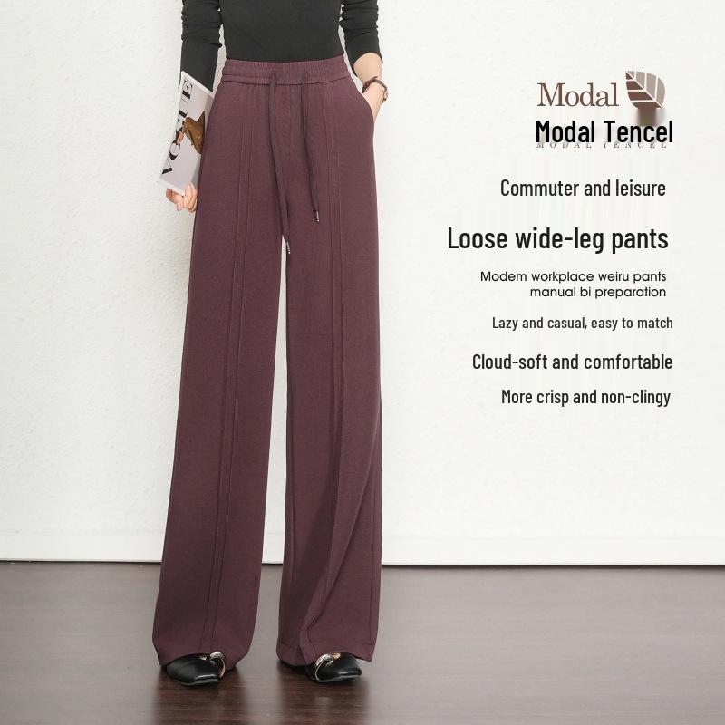 2025 Women's Elastic Waist Slim Fit Wide Leg Draping Casual Pants for Spring & Autumn