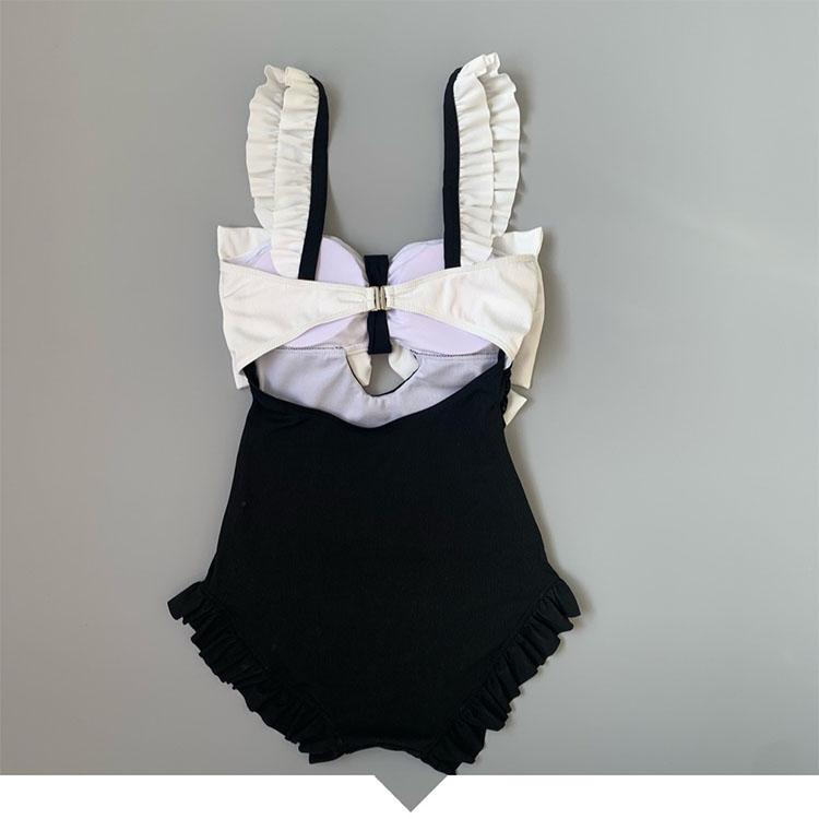 Bow Swimming Suit Women's Spa One-piece Swimwear South Korea Ins Obscure Belly Showing Thin Halter Sexy Beachwear