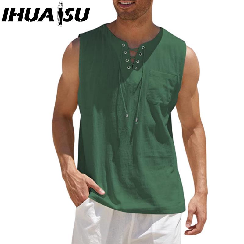 IHUASU Bavlněné tílko Pánská móda Volné tričko s potiskem Soucitné tričko