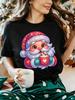 Sparkly Santa Claus Womens T Shirt Sweet Hot Chocolate Cup Christmas Graphic Tee Short Sleeve Casual Party Street Ladies Tops