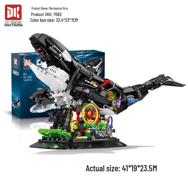 Mechanical Shark Orca Mecha Model: Educational Building Blocks for Children