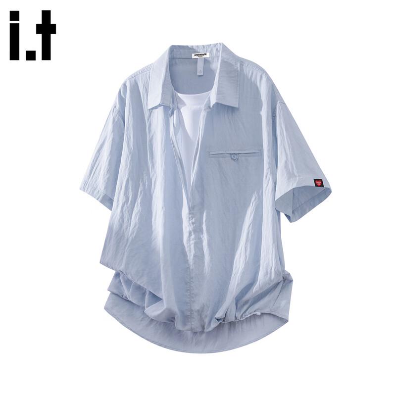 :CHOCOOLATEIT Men s Faux-Layered Lyocell-Linen Short-Sleeve Shirt L