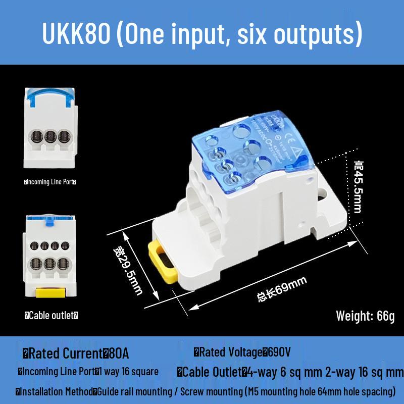 DIN Rail Multi-Out Terminal Block UKK80A-500A Neutral Blocks