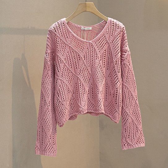 Design i koreansk stil Løstsittende genser Slank og hult allsidig strikket skjortetrekk