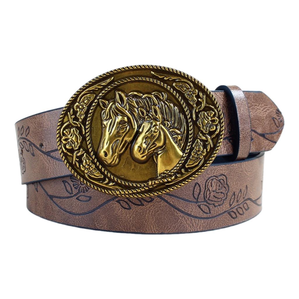 Waist Belt Punk Chain for Cowboy Cowgirl Carved Horse Buckle Retro Floral Buckle Waist Chain Sexy Belt