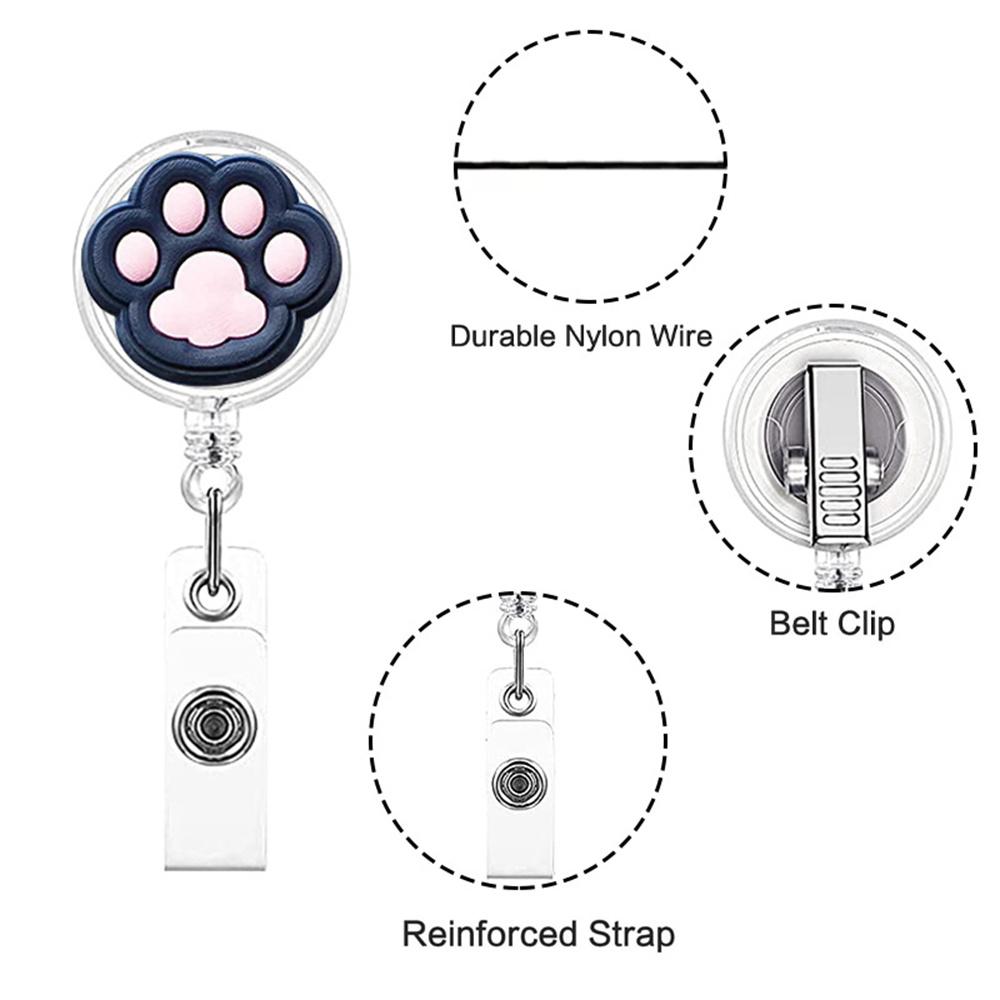Silicone Plastic Badge Clip Cute Paw Badge Reel Crocodile Clip Badge Reel Telescopic Swivel Alligator Clip For Lanyards Id