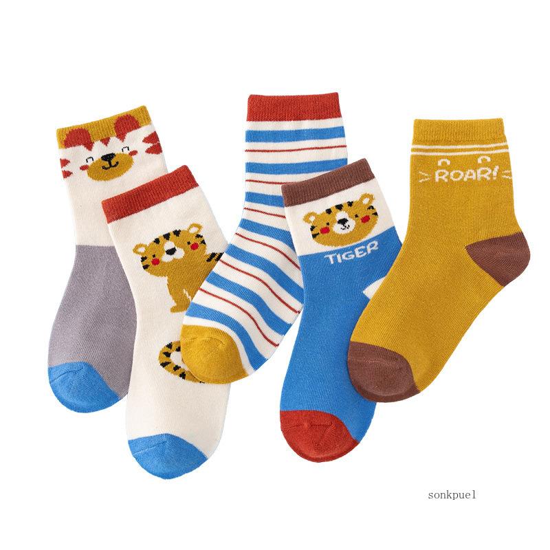 5 Pairs Baby Cotton Socks Soft Cartoon Short Socks For Newborn Toddler Kids Boys Girls Age 0-10 Years Cute Sports Ankle Socks