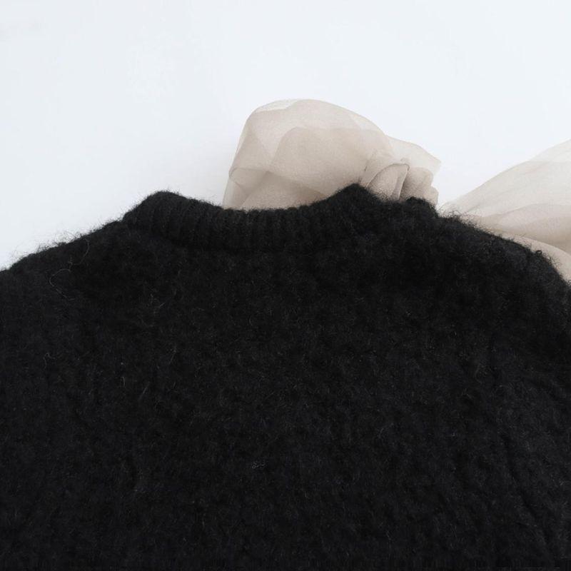 Kaslead New Arrival Women's Clothing Fashion Style Fashion Transparent Organza Bowknot Decoration Knitting Tops 2756127
