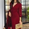 Women's Ruched Bodycon Evening Dress Casual Long Sleeve V Neck Prom Dress Cocktail Party Formal Maxi Mermaid Dress